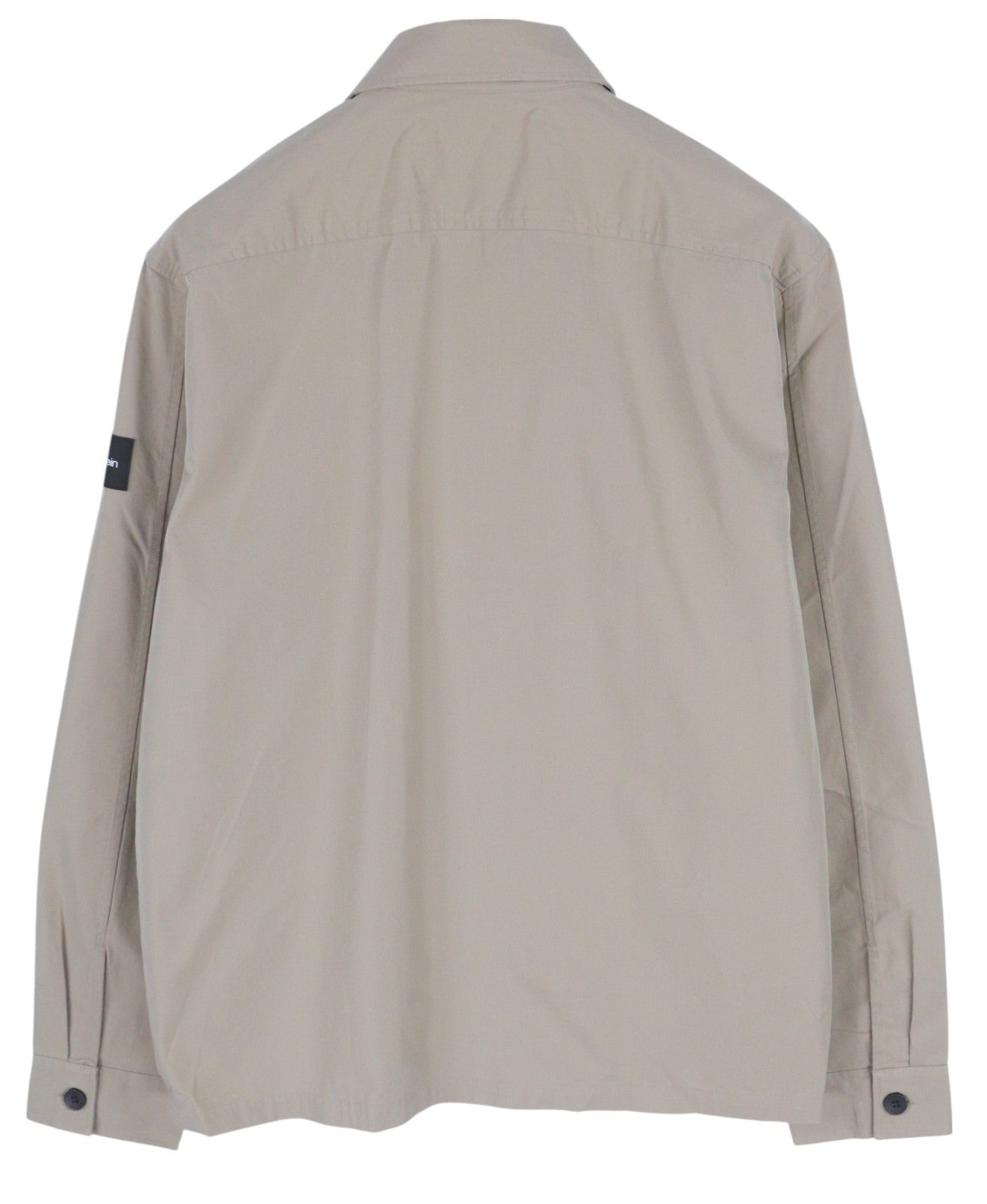CALVIN KLEIN Men Shirt L Beige Button-Up Polo Patch Pockets Overshirt RRP119