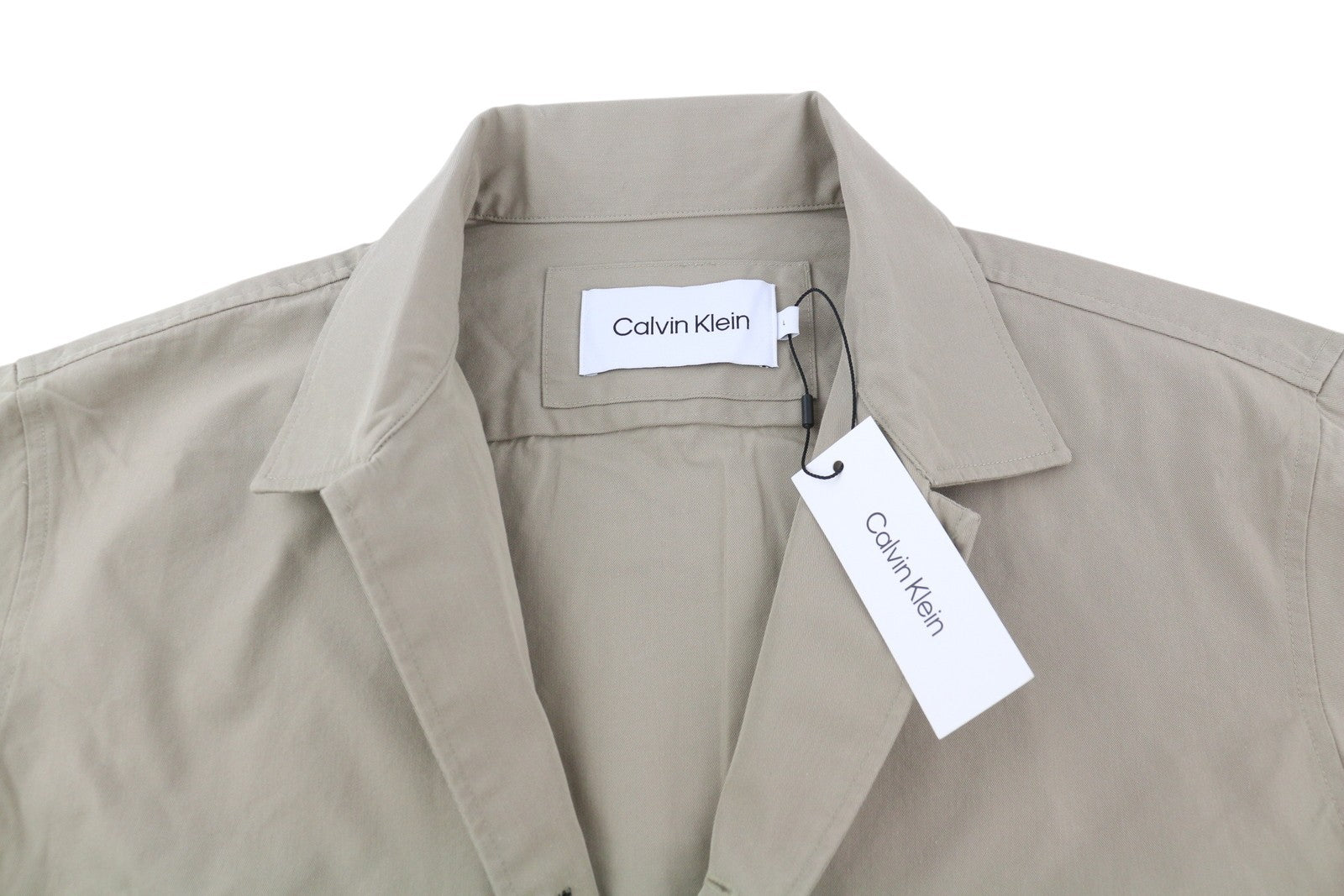 CALVIN KLEIN Men Shirt L Beige Button-Up Polo Patch Pockets Overshirt RRP119