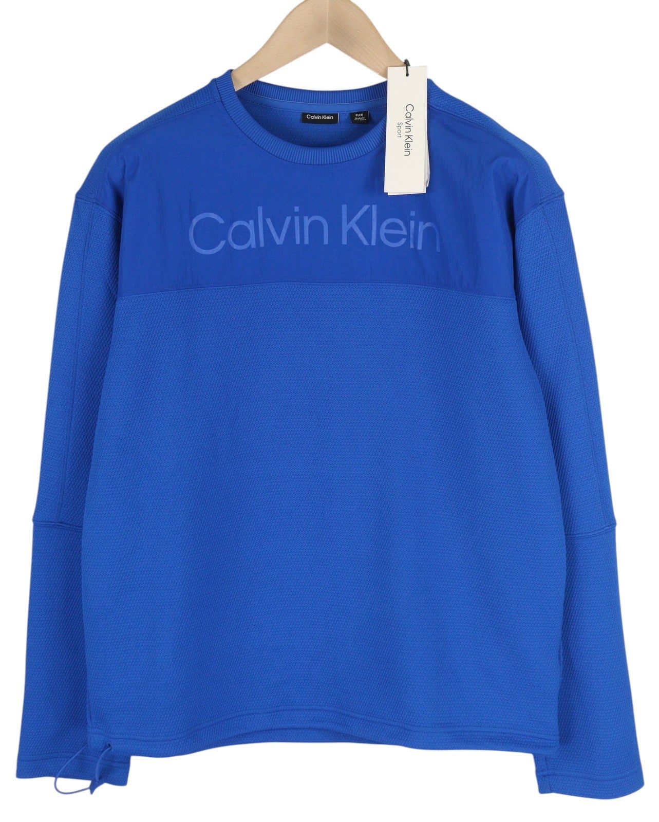 CALVIN KLEIN Men Sweatshirt S Blue Sport Crew Neck Front Logo Pull On RRP109