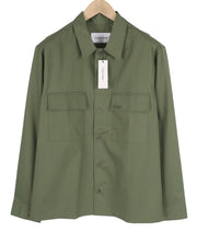 CALVIN KLEIN Minimal Twill Men Shirt M Green Spread Patch Pockets Overshirt