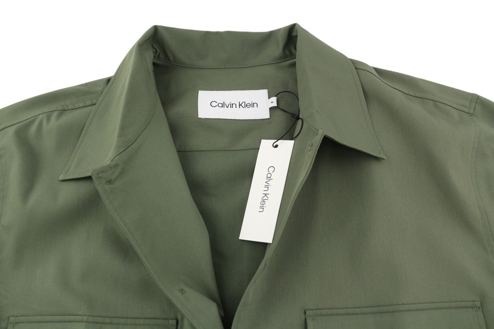 CALVIN KLEIN Minimal Twill Men Shirt XL Green Spread Patch Pockets Overshirt