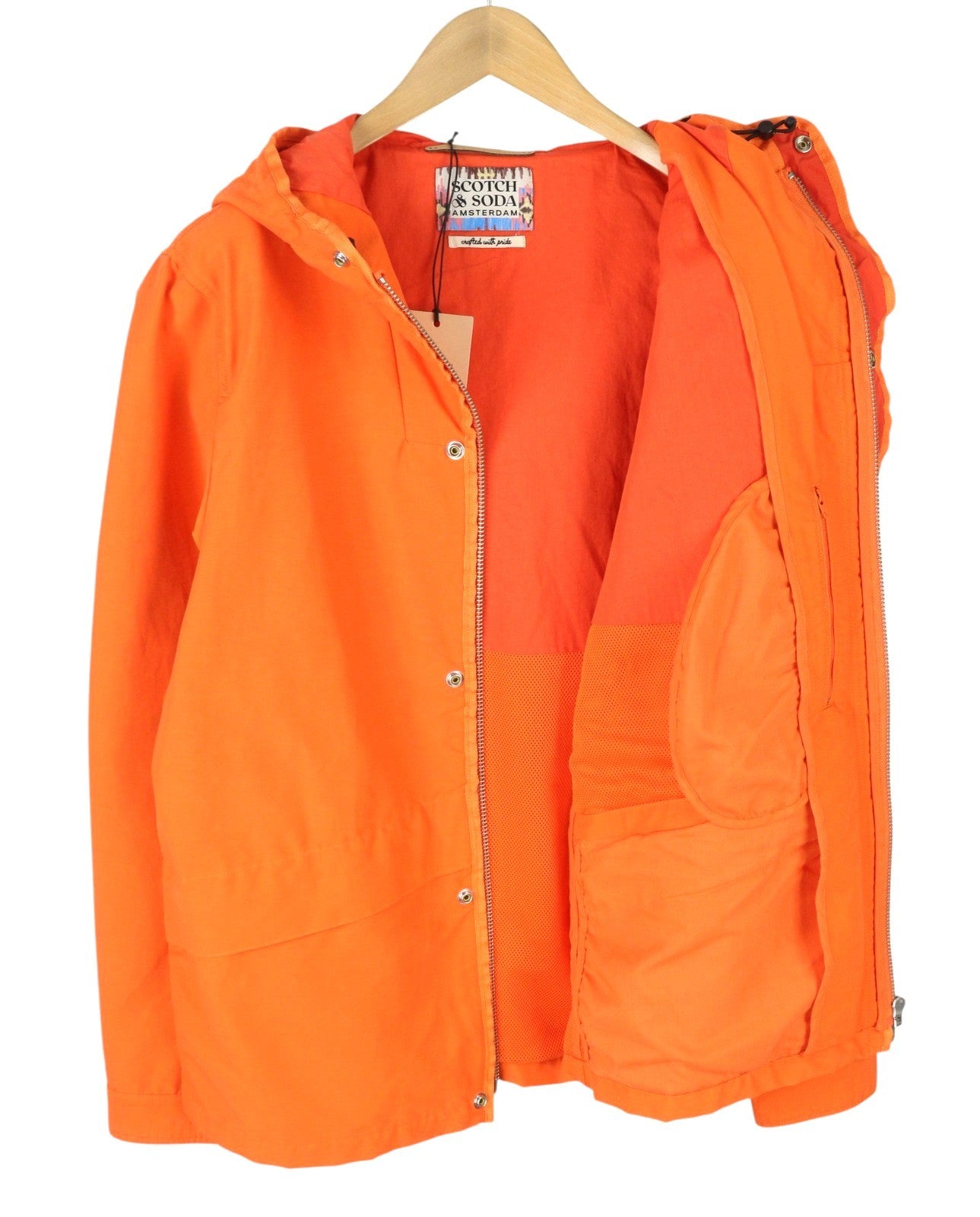 SCOTCH & SODA Men Jacket L Orange Hooded Unlined Full Zip Lightweight