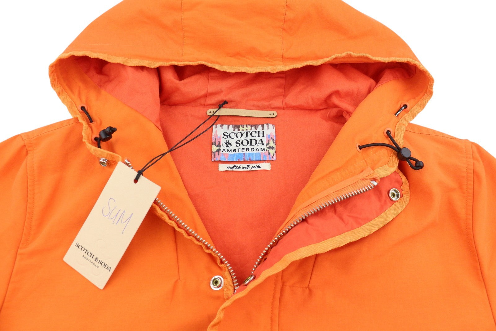 SCOTCH & SODA Men Jacket L Orange Hooded Unlined Full Zip Lightweight