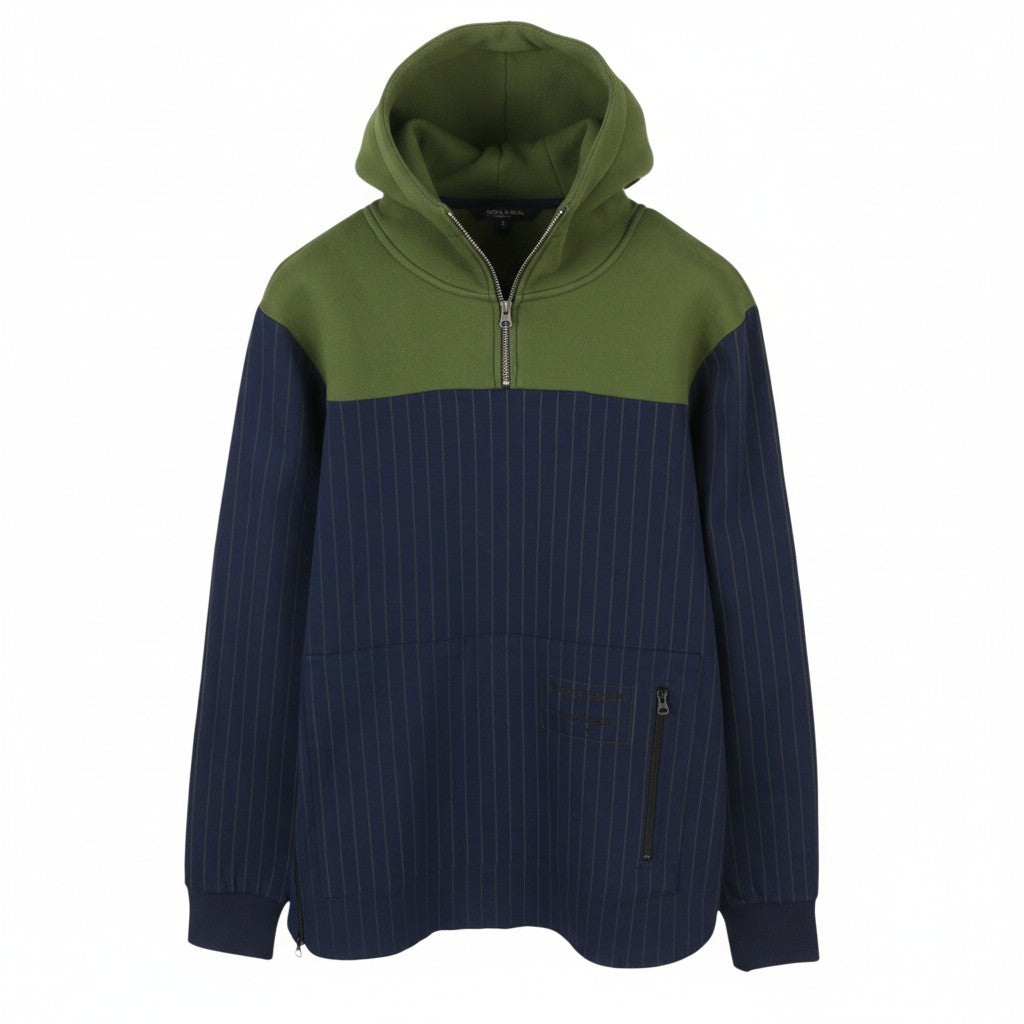 SCOTCH & SODA Men Jacket M Blue Pinstriped Half Zip Hooded Lightweight Anorak