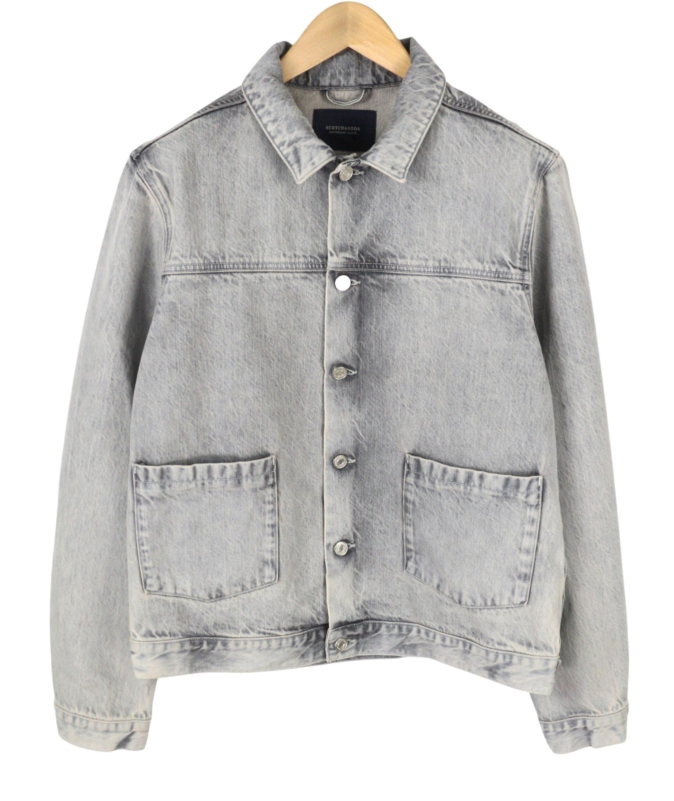 SCOTCH & SODA Men Jacket L Grey Faded Patch Pockets Button-Up Spread Denim