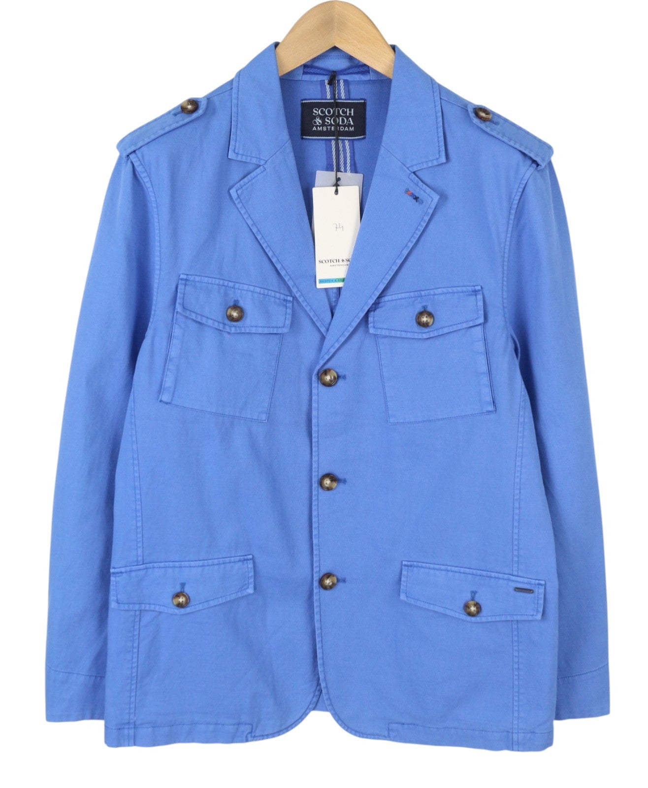 SCOTCH & SODA Men Blazer M Blue Linen Blend Single-Breasted PPR249