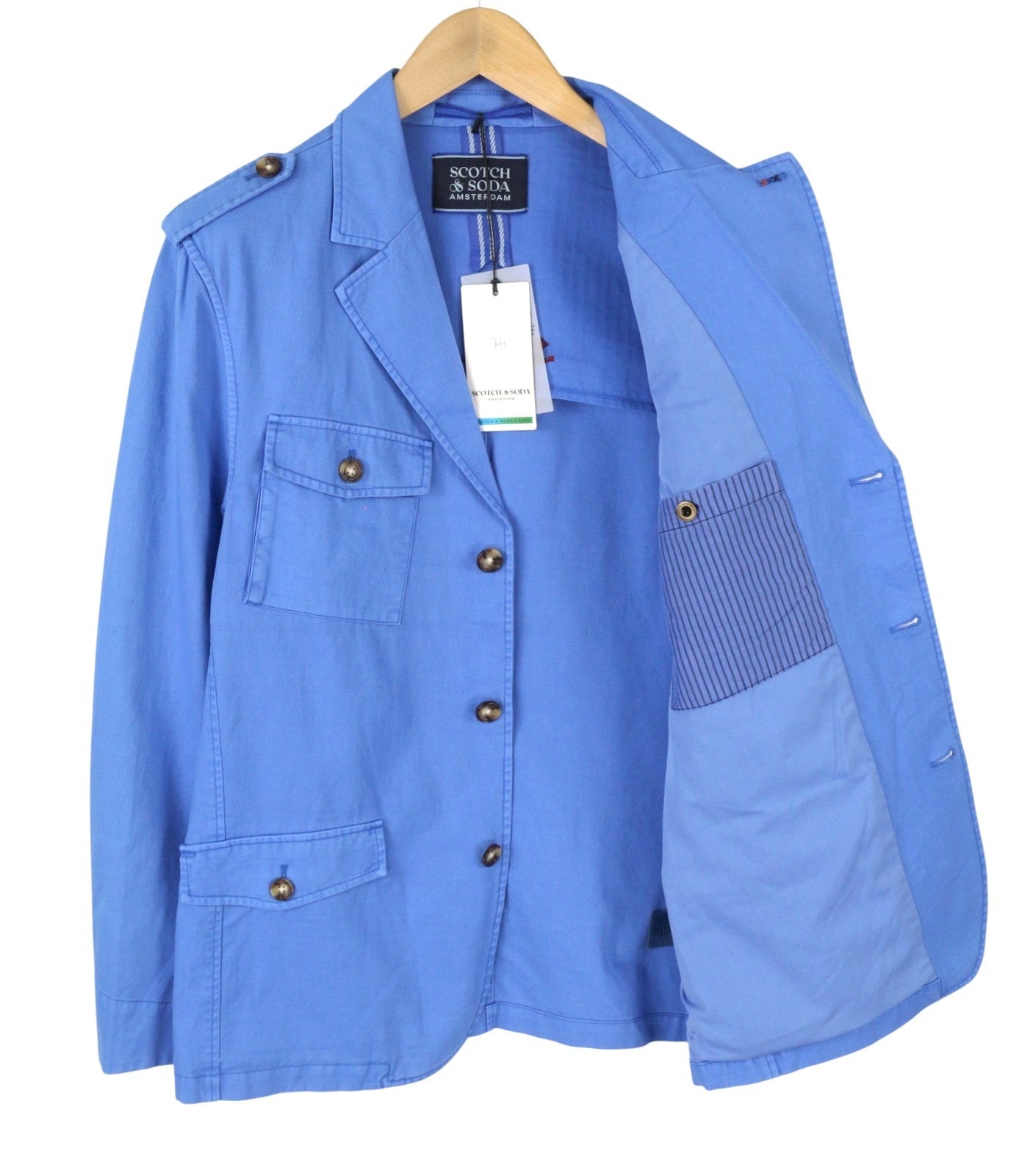 SCOTCH & SODA Men Blazer M Blue Linen Blend Single-Breasted PPR249