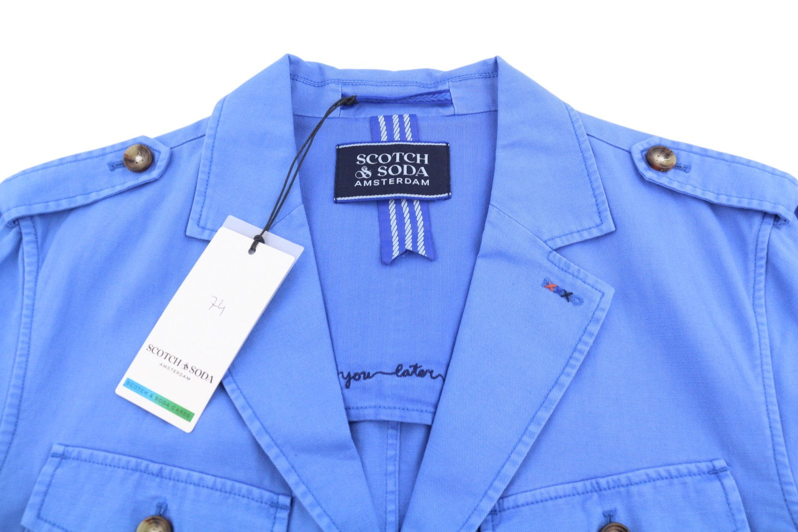 SCOTCH & SODA Men Blazer M Blue Linen Blend Single-Breasted PPR249
