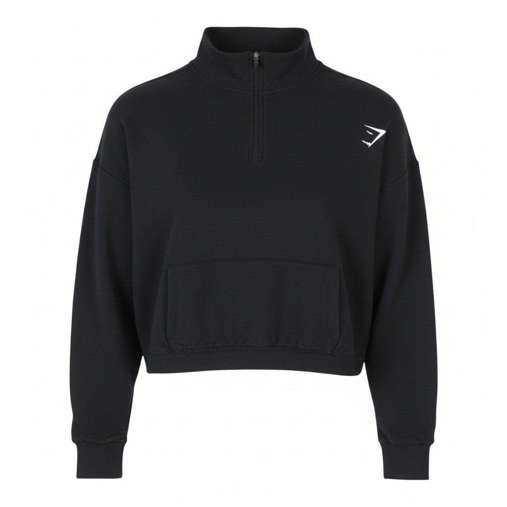 GYMSHARK Women Sweatshirt S Black Cropped Kangaroo Pocket Sports