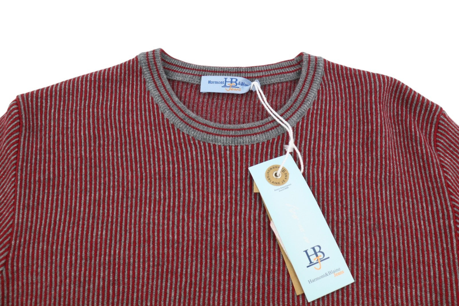 HARMONT & BLAINE Men Jumper M Red Pinstriped Wool Blend Knit Pull On
