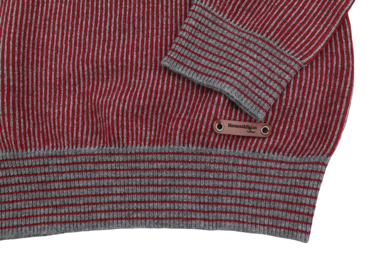 HARMONT & BLAINE Men Jumper M Red Pinstriped Wool Blend Knit Pull On