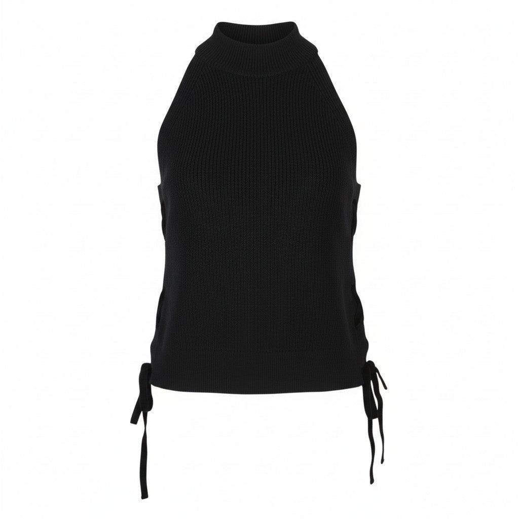 MAISON SCOTCH Women T-Shirt XL Black Tight-Knit Side Straps Sleeveless