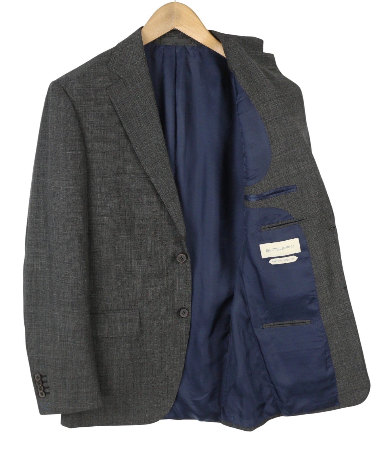 SUITSUPPLY Napoli Single Breasted Men Blazer UK38L Grey Melange Wool Notch Lapel