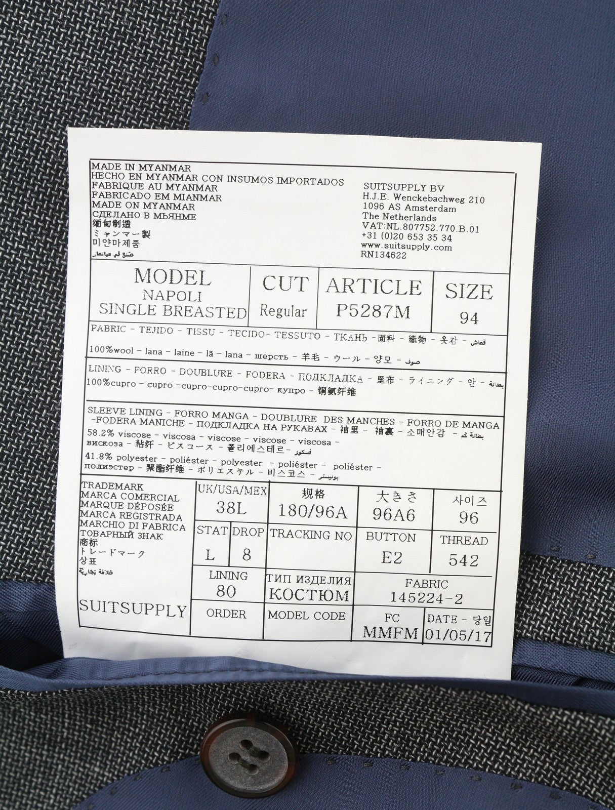 SUITSUPPLY Napoli Single Breasted Men Blazer UK38L Grey Melange Wool Notch Lapel