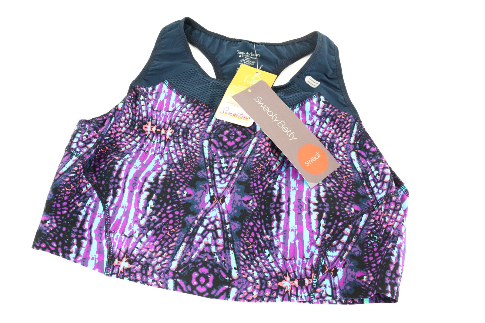 SWEATY BETTY Run Tank Women Top L Purple Stretch Printed Supportive Sleeveless