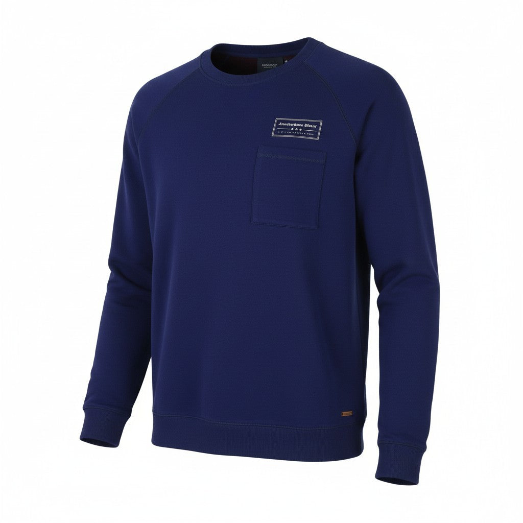 SCOTCH & SODA Men Sweatshirt L Dark Blue Crew Neck Patch Pocket Pull On
