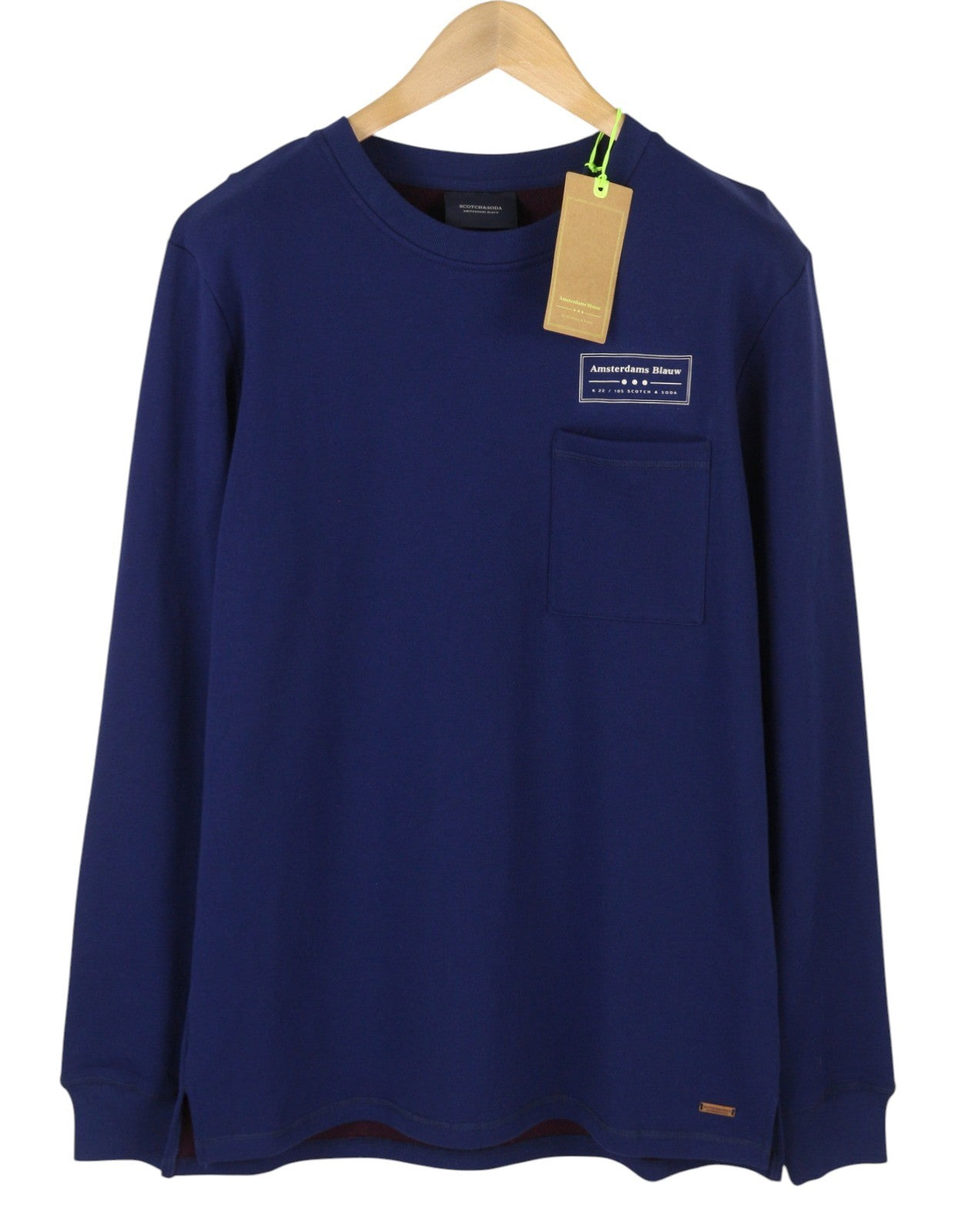 SCOTCH & SODA Men Sweatshirt L Dark Blue Crew Neck Patch Pocket Pull On