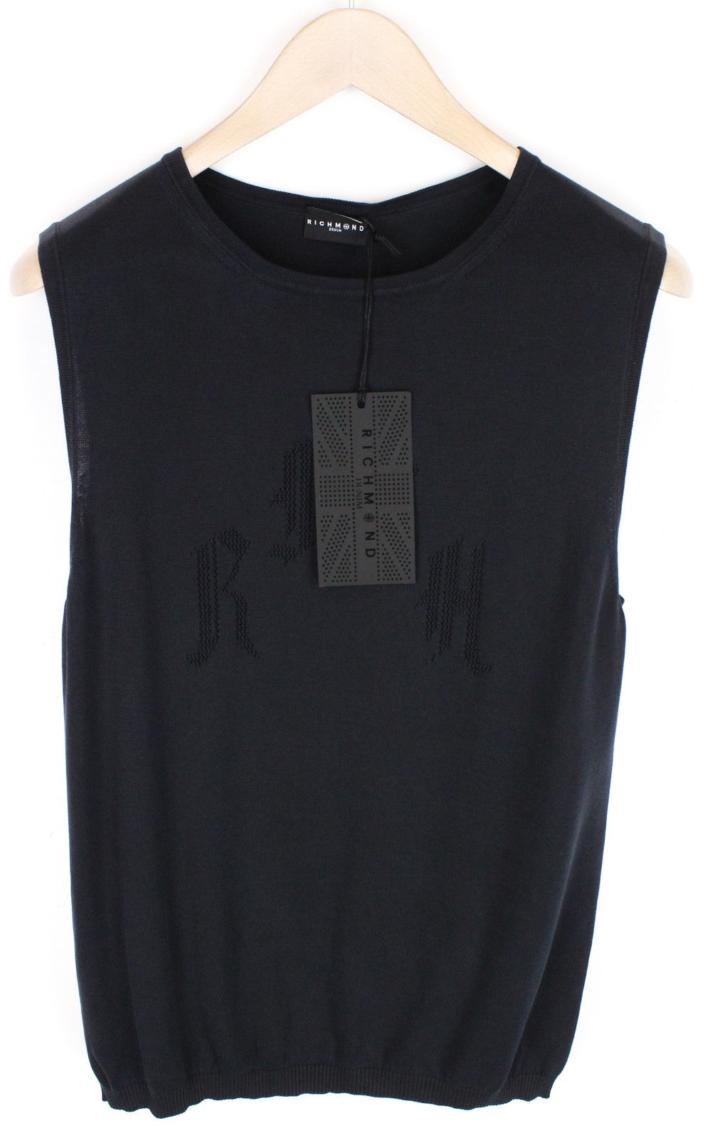 RICHMOND  Men Jumper 50 Black Logo Pure Cotton Sleeveless Knitted Pull On Vest