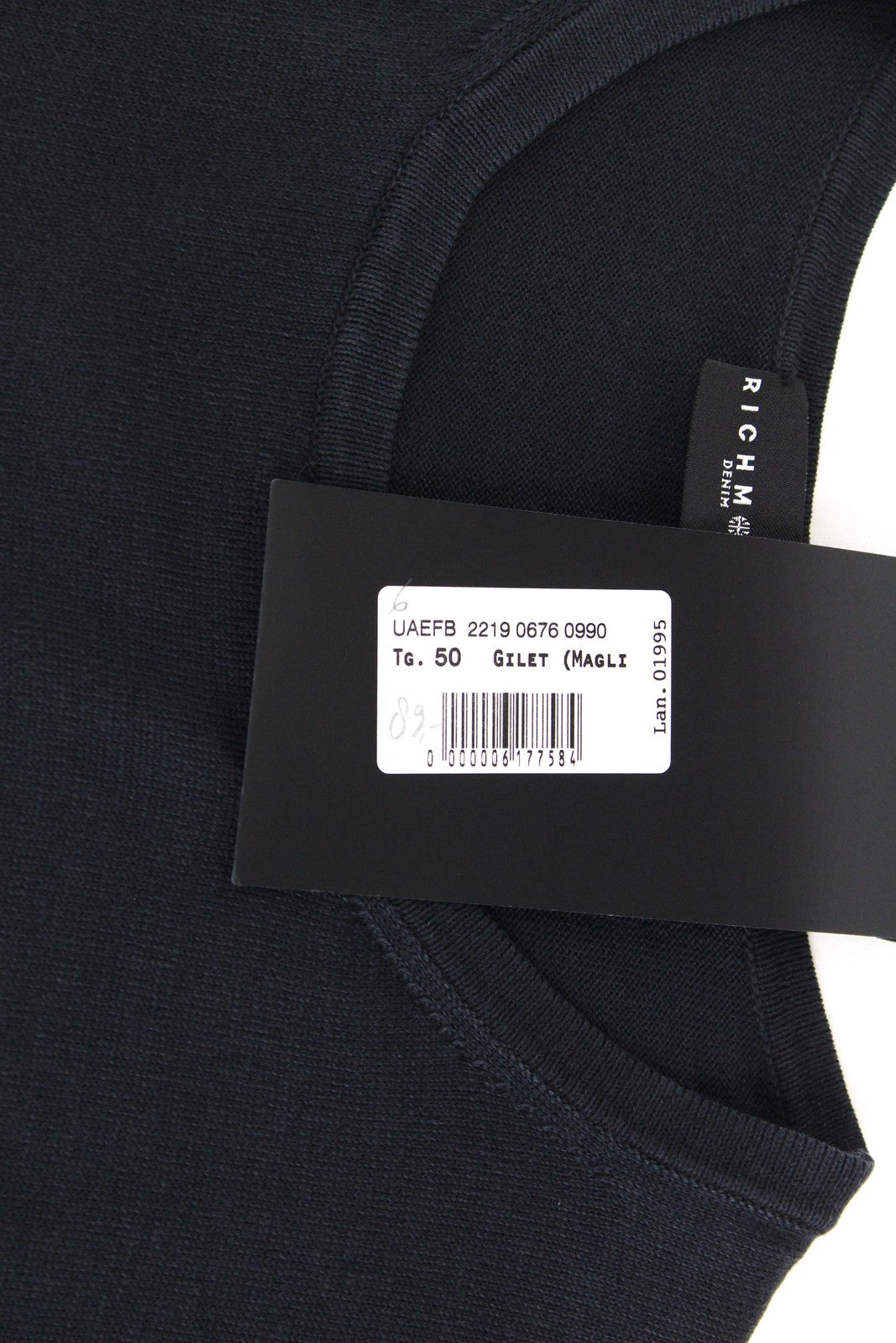 RICHMOND  Men Jumper 50 Black Logo Pure Cotton Sleeveless Knitted Pull On Vest