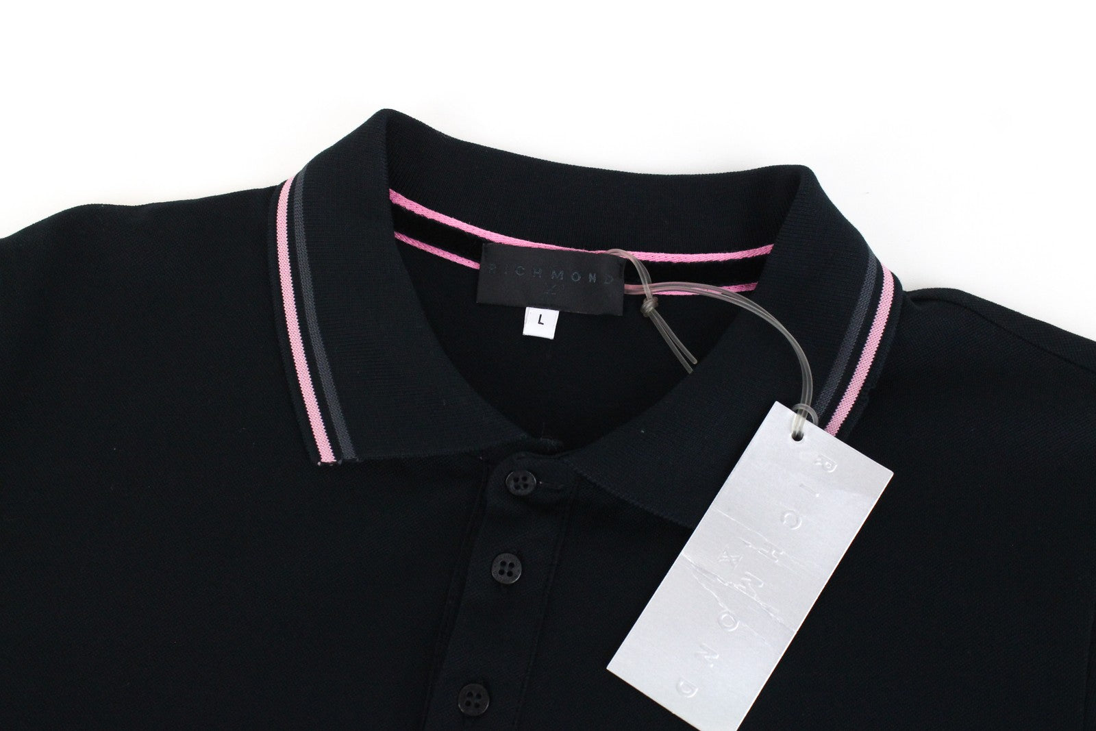 RICHMOND  Men T-Shirt L Black Pure Cotton Short Sleeved Collared Polo