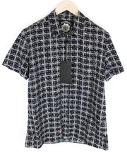 RICHMOND  Men T-Shirt L Black Pure Cotton Logo Patterns Short Sleeve Button-Up
