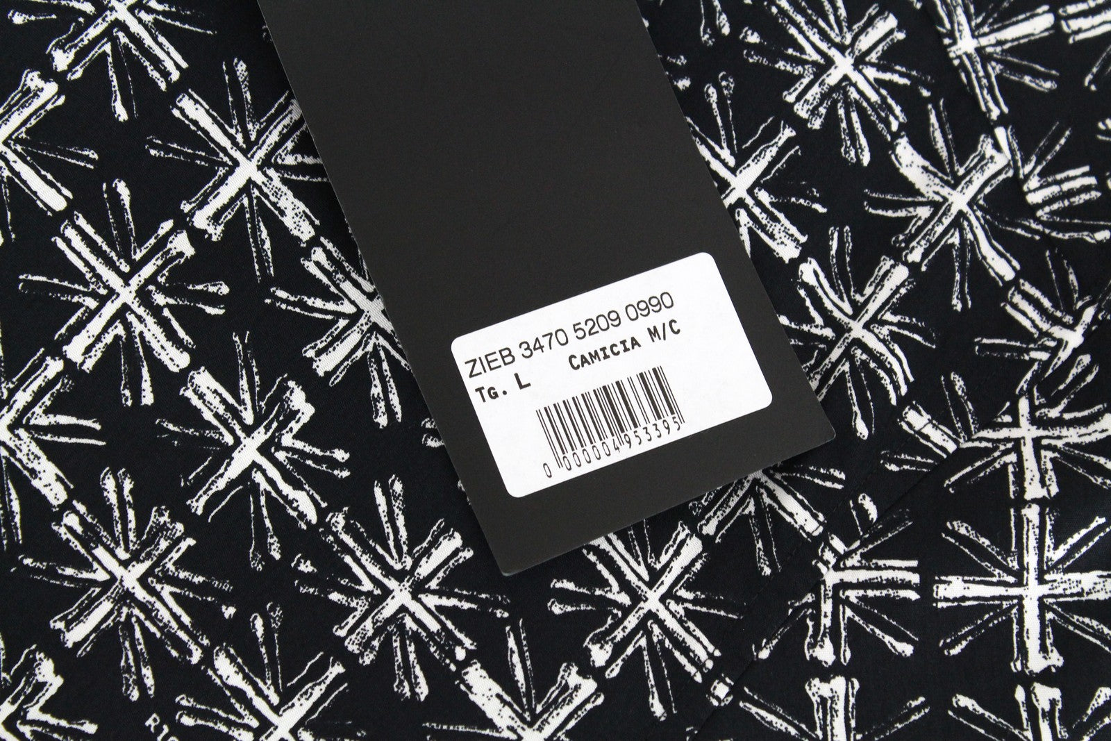 RICHMOND  Men T-Shirt L Black Pure Cotton Logo Patterns Short Sleeve Button-Up