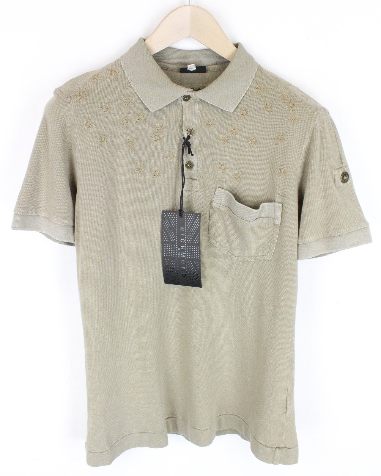RICHMOND  Men T-Shirt L Light Brown Pure Cotton Short Sleeved Pocketed Polo