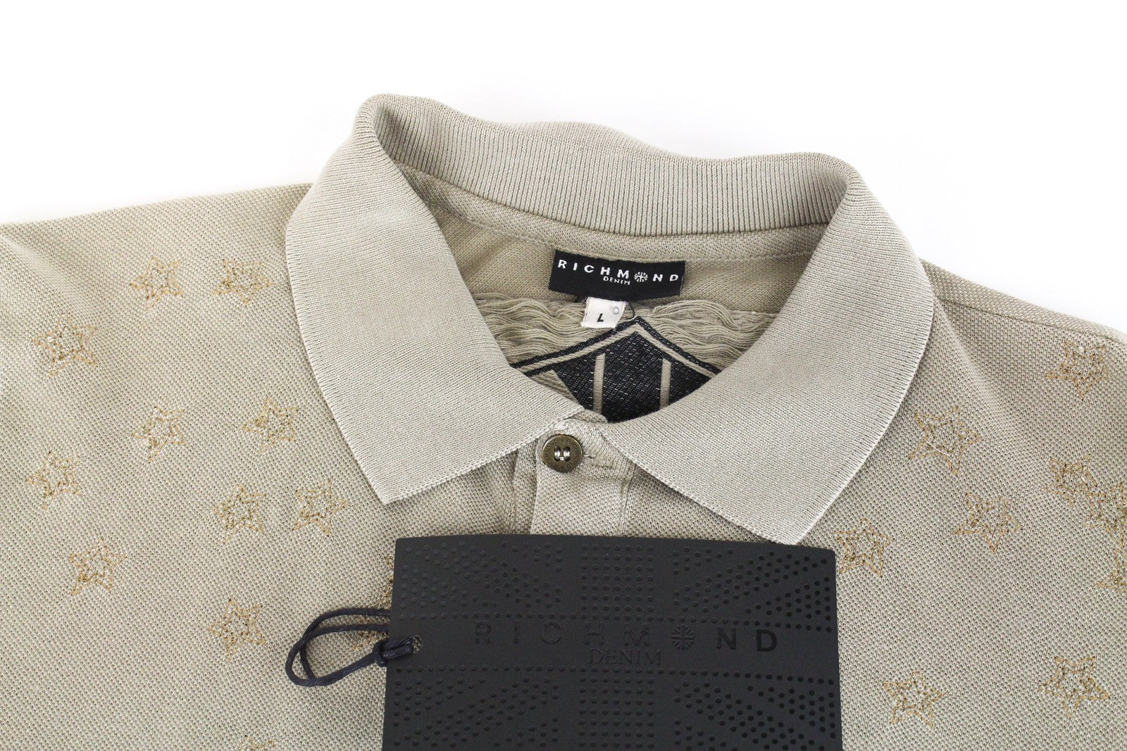 RICHMOND  Men T-Shirt L Light Brown Pure Cotton Short Sleeved Pocketed Polo