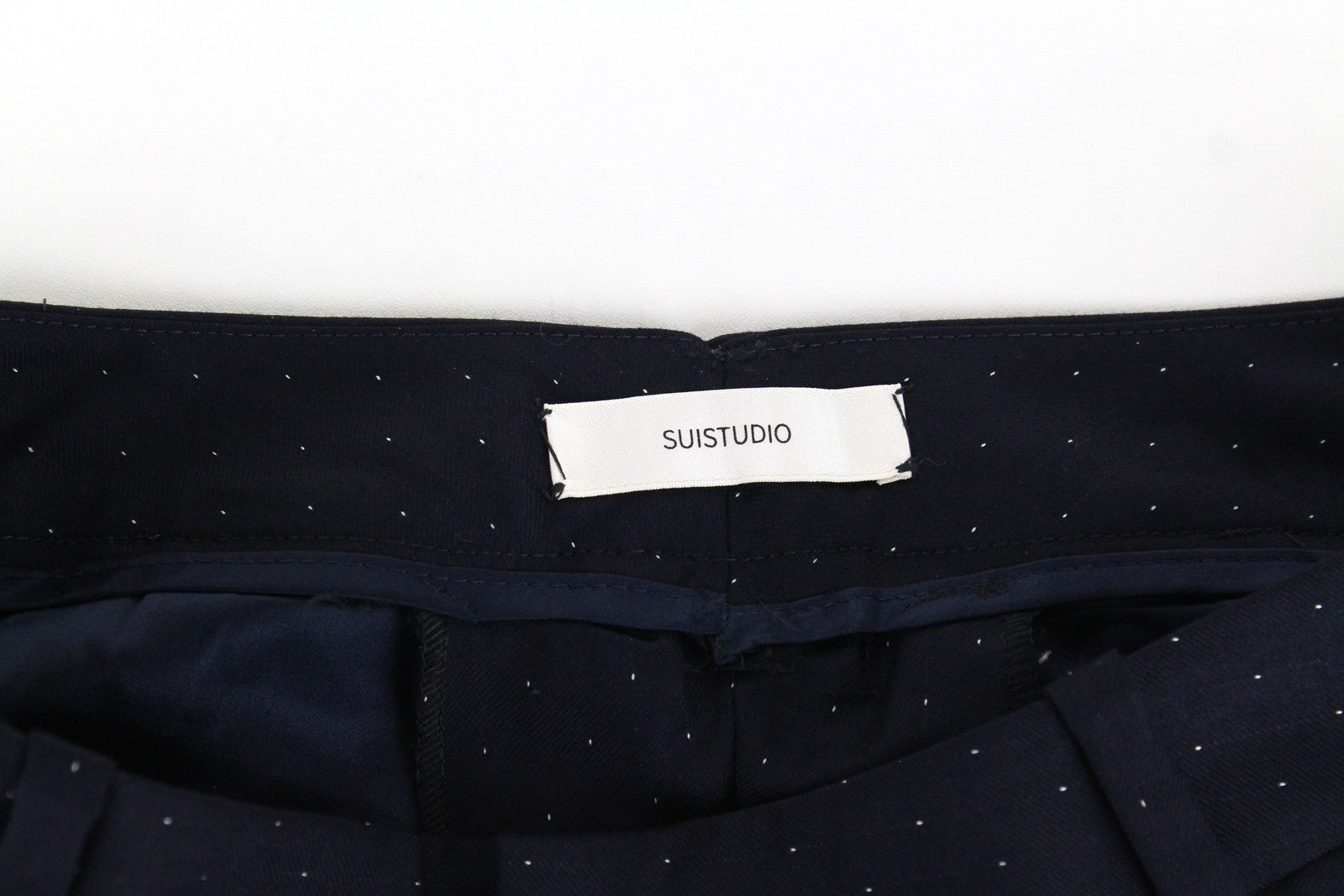 SUISTUDIO Grey Women Trousers UK8 Navy Pure Wool Dot Patterned Pleated Formal