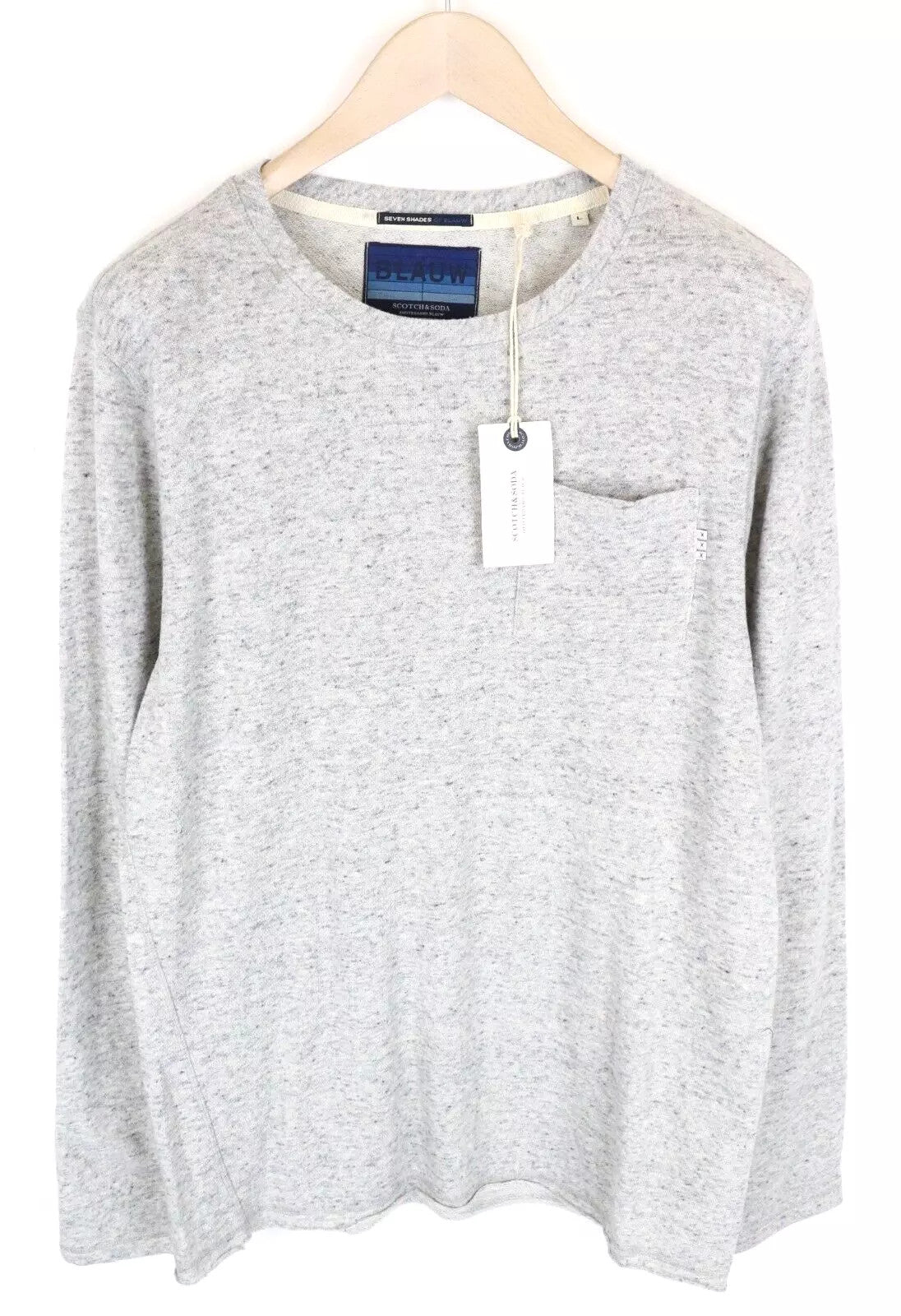 SCOTCH & SODA Ams Blauw Men Sweatshirt L Grey Cotton Blend Pocketed Long Sleeve