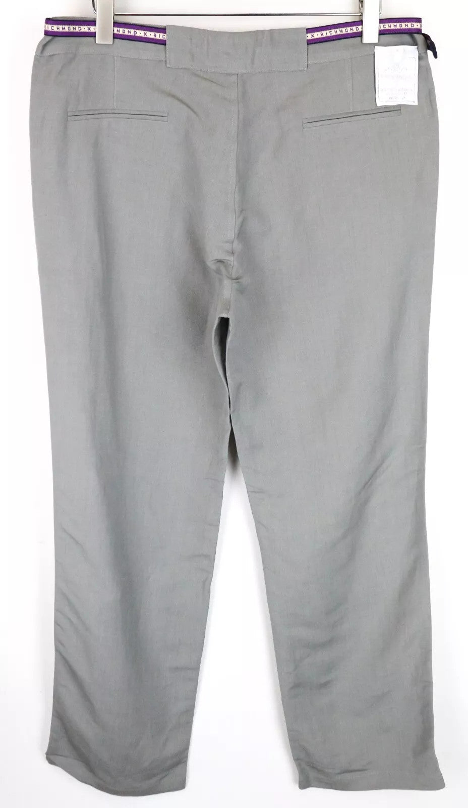 RICHMOND  Men Trousers 54 Flat Front Grey Linen Blend Belted Casual
