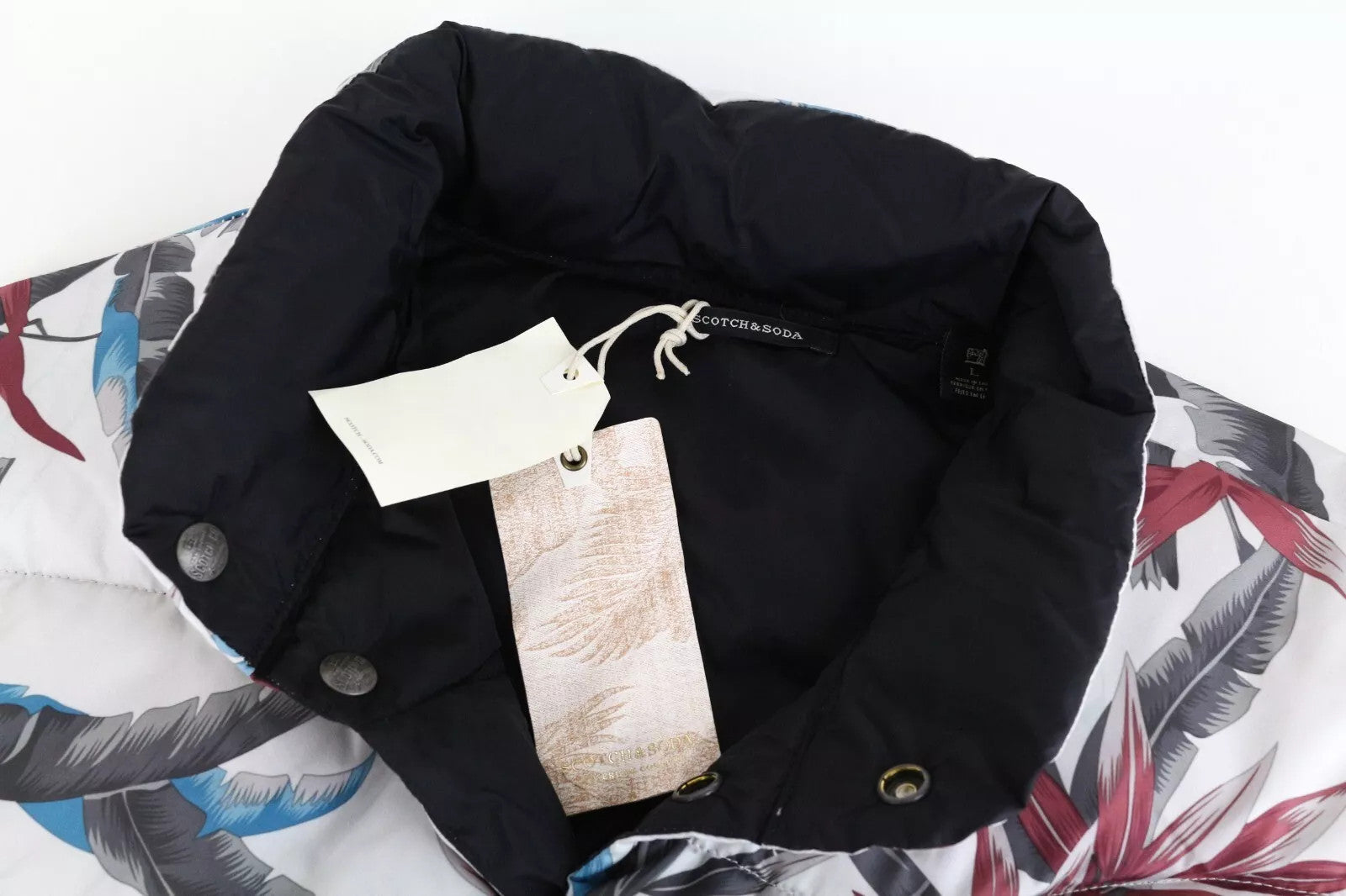 SCOTCH & SODA Ams Couture Men Jacket L Black Reversible Snaps Patterns Quilted