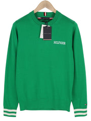 TOMMY HILFIGER Monotype Tipped Men Jumper M Green Knitted Crew Neck Pull On