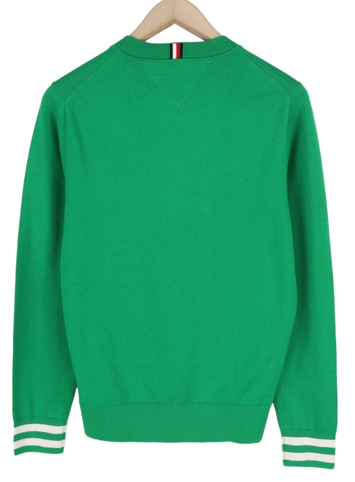 TOMMY HILFIGER Monotype Tipped Men Jumper M Green Knitted Crew Neck Pull On