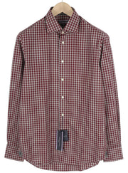 TOMMY HILFIGER Men Shirt S Burgundy Check Tailored Fitted Button-Up Cutaway