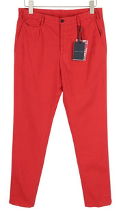 TOMMY HILFIGER Twill Stretch Men Trousers W32 Chino Pleated Slim Fit Zip Red