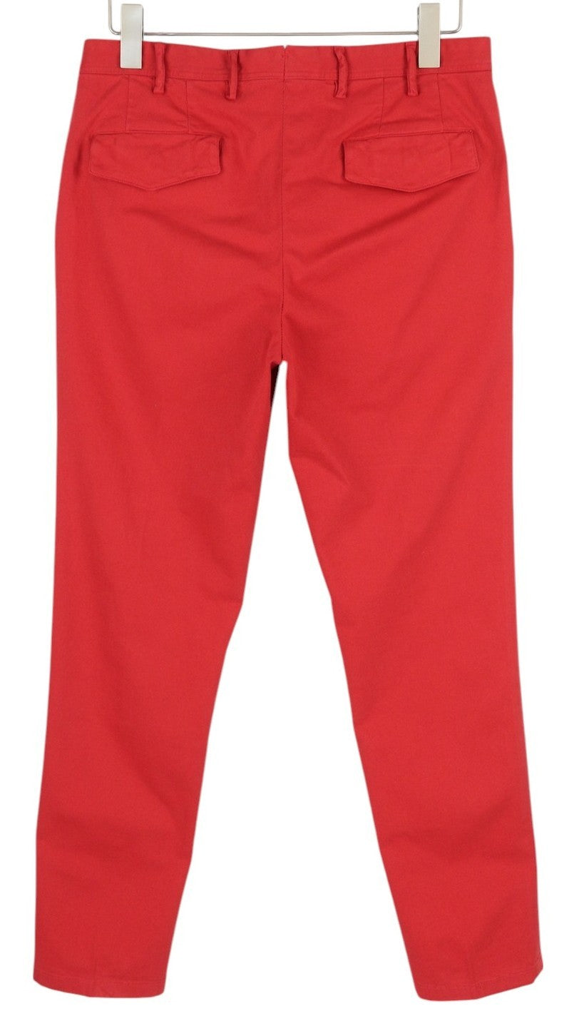 TOMMY HILFIGER Twill Stretch Men Trousers W32 Chino Pleated Slim Fit Zip Red