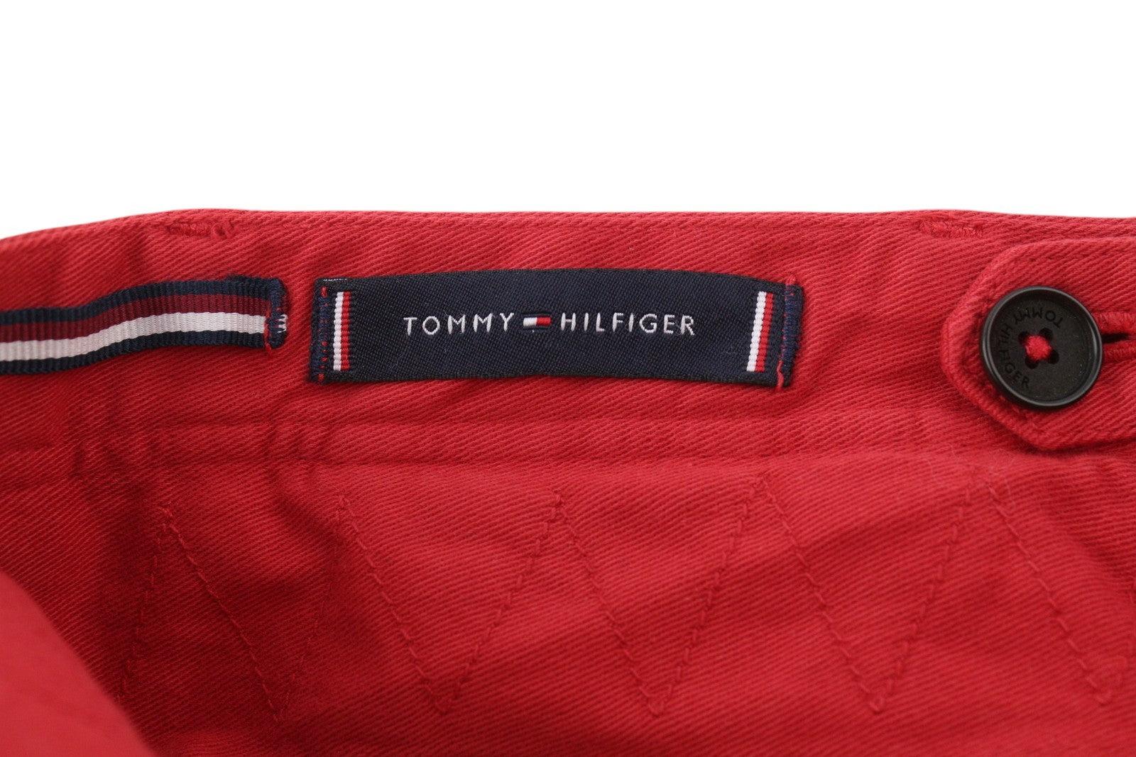 TOMMY HILFIGER Twill Stretch Men Trousers W32 Chino Pleated Slim Fit Zip Red