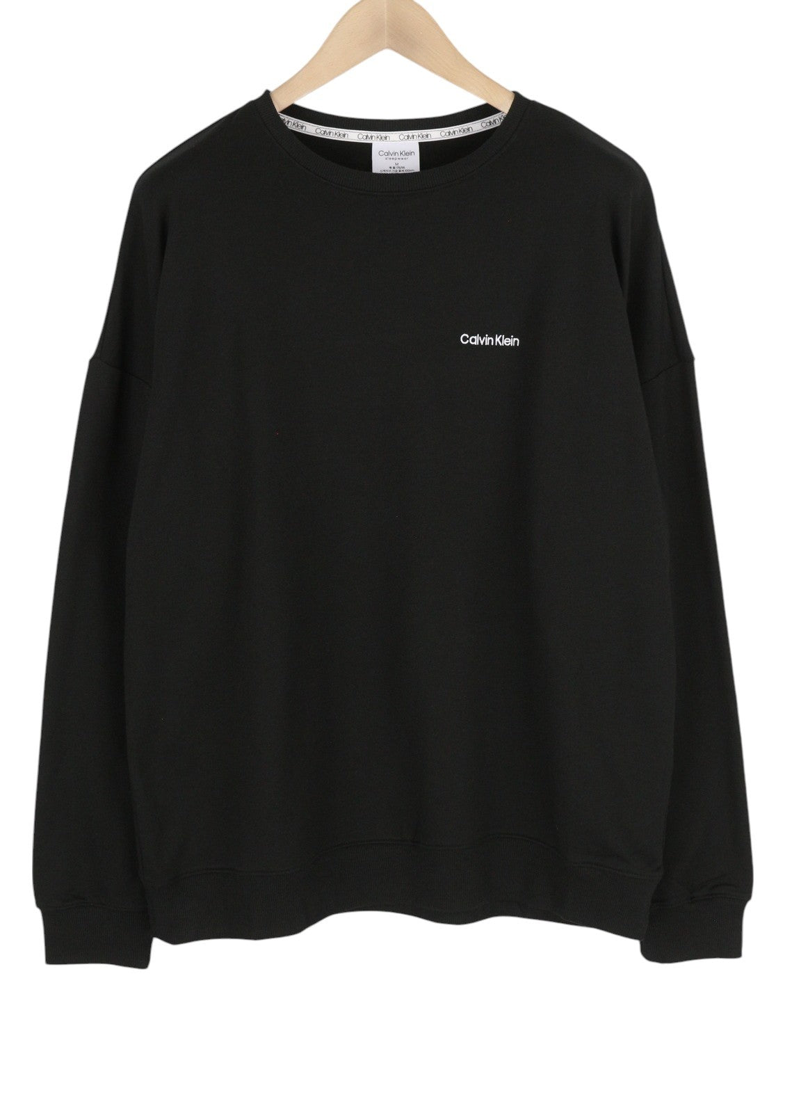 CALVIN KLEIN Men Sweatshirt XL Black Pull On Crew Neck Embroidered Front Logo