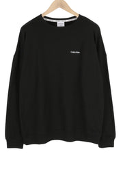 CALVIN KLEIN Men Sweatshirt XL Black Pull On Crew Neck Embroidered Front Logo