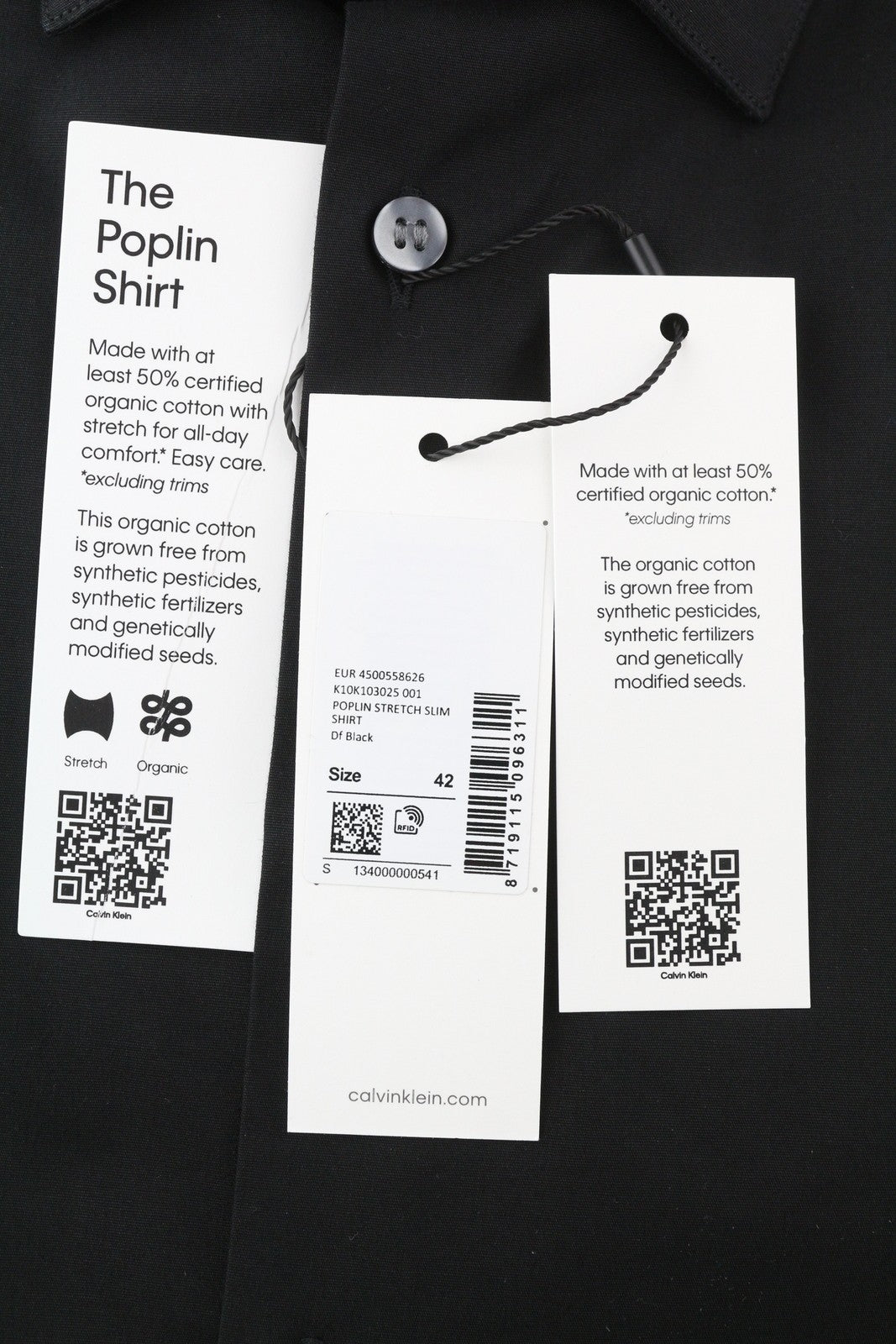 CALVIN KLEIN Poplin Stretch Slim Men Formal Shirt XL Black Button Spread Neck