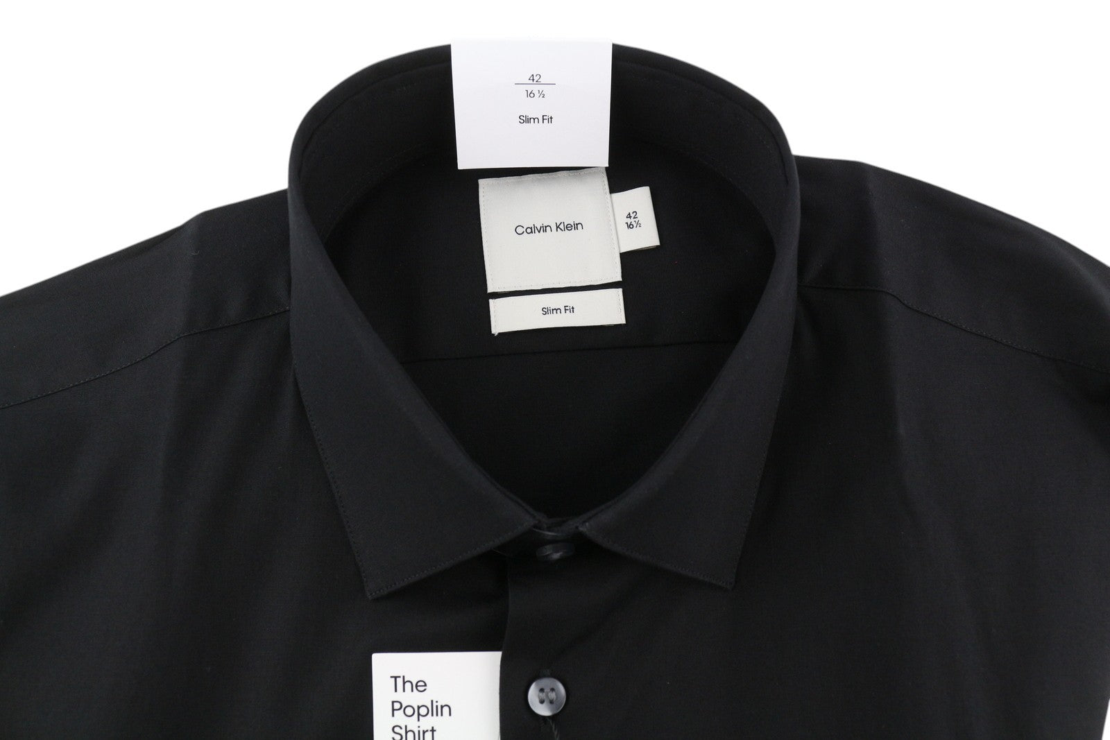 CALVIN KLEIN Poplin Stretch Slim Men Formal Shirt XL Black Button Spread Neck