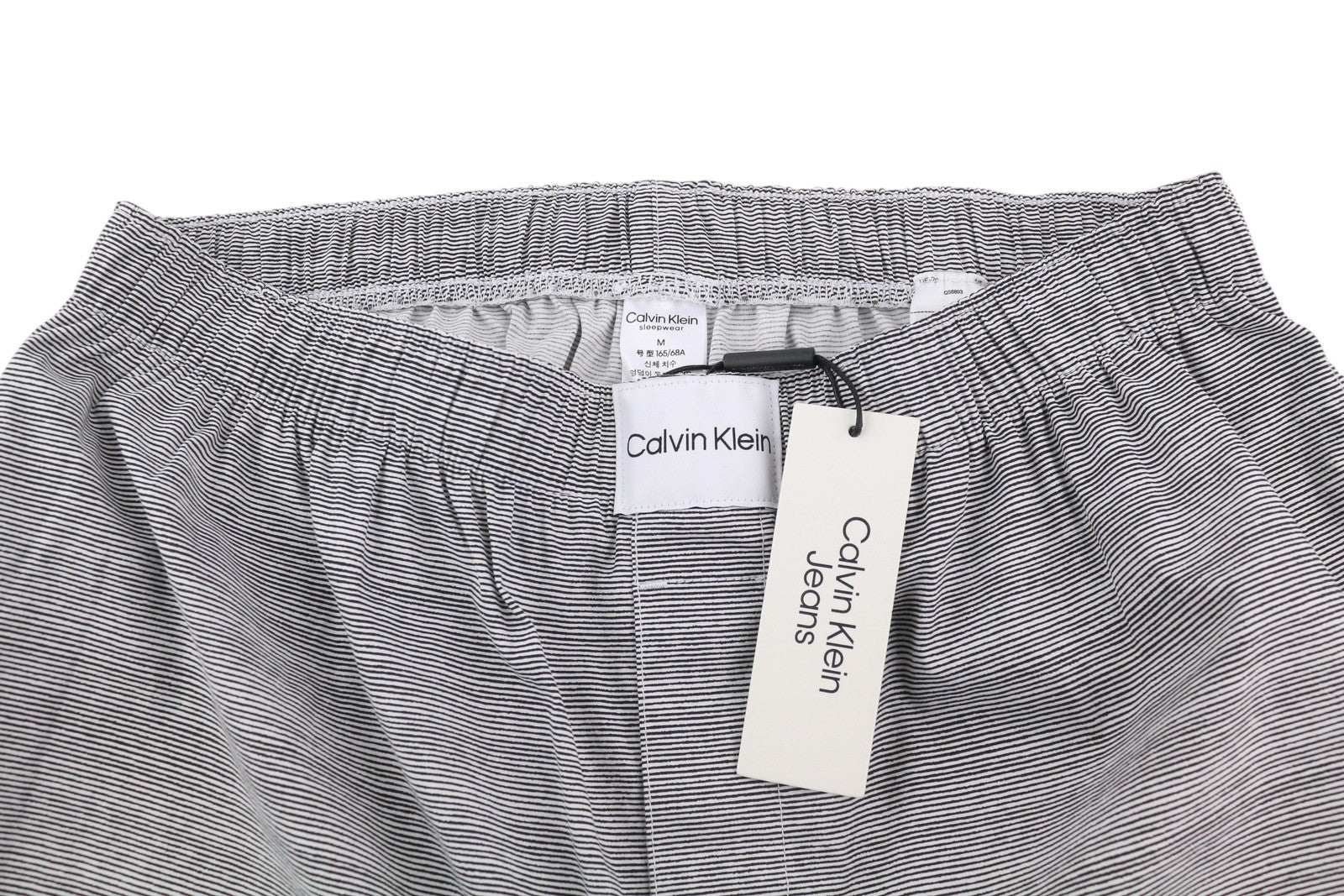 CALVIN KLEIN Men Trousers M White Striped Elastic Waist Regular Fit Sleepwear