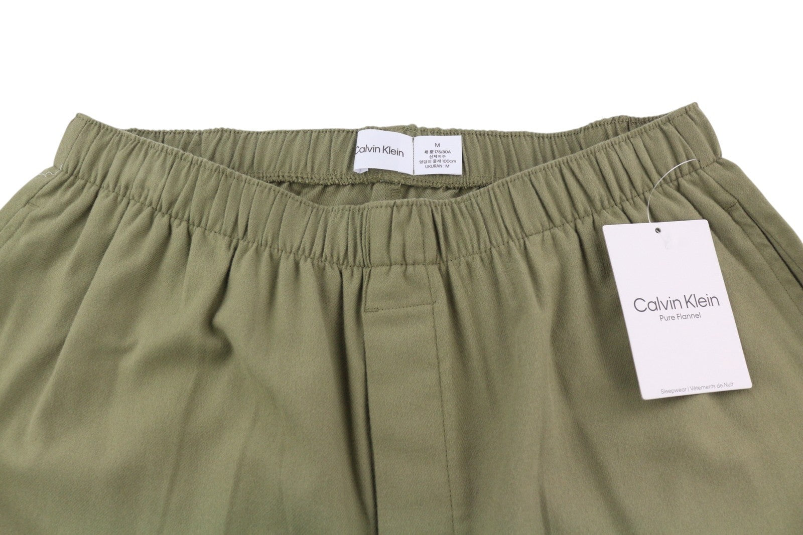 CALVIN KLEIN Men Trousers M Green Pure Flannel Regular Elastic Waist Sleepwear