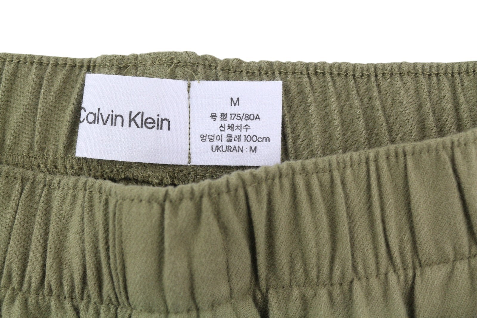 CALVIN KLEIN Men Trousers M Green Pure Flannel Regular Elastic Waist Sleepwear