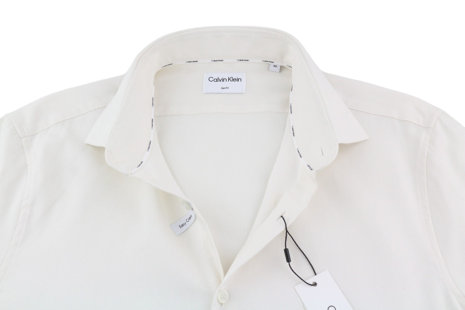 CALVIN KLEIN Tructure Solid Slim Men Formal Shirt L White Button-Up Cutaway