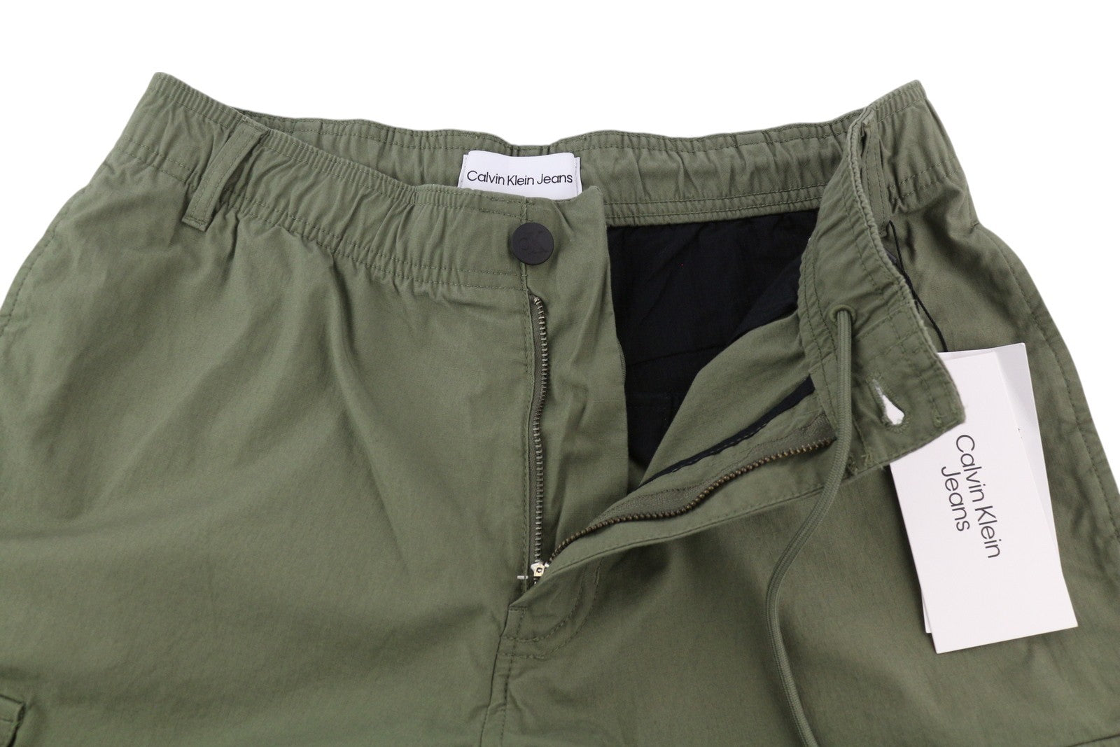CALVIN KLEIN Essential Regular Men Trousers XS Green Cargo Elastic Waist