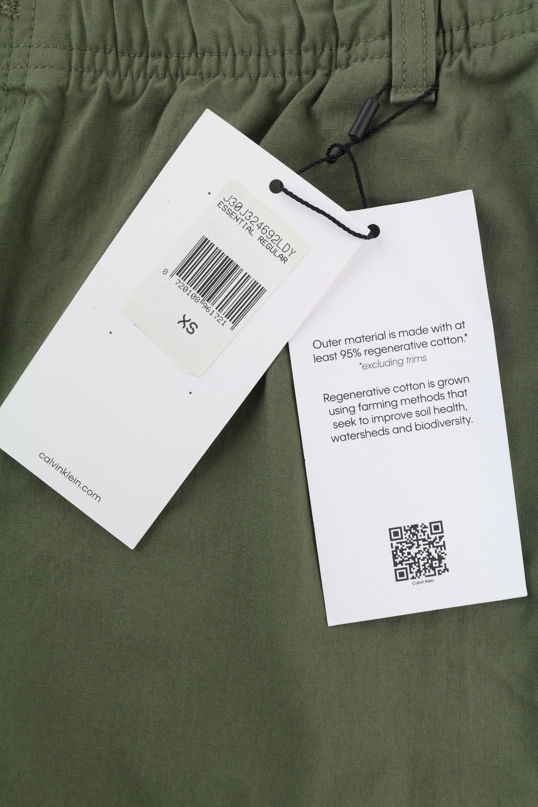 CALVIN KLEIN Essential Regular Men Trousers XS Green Cargo Elastic Waist