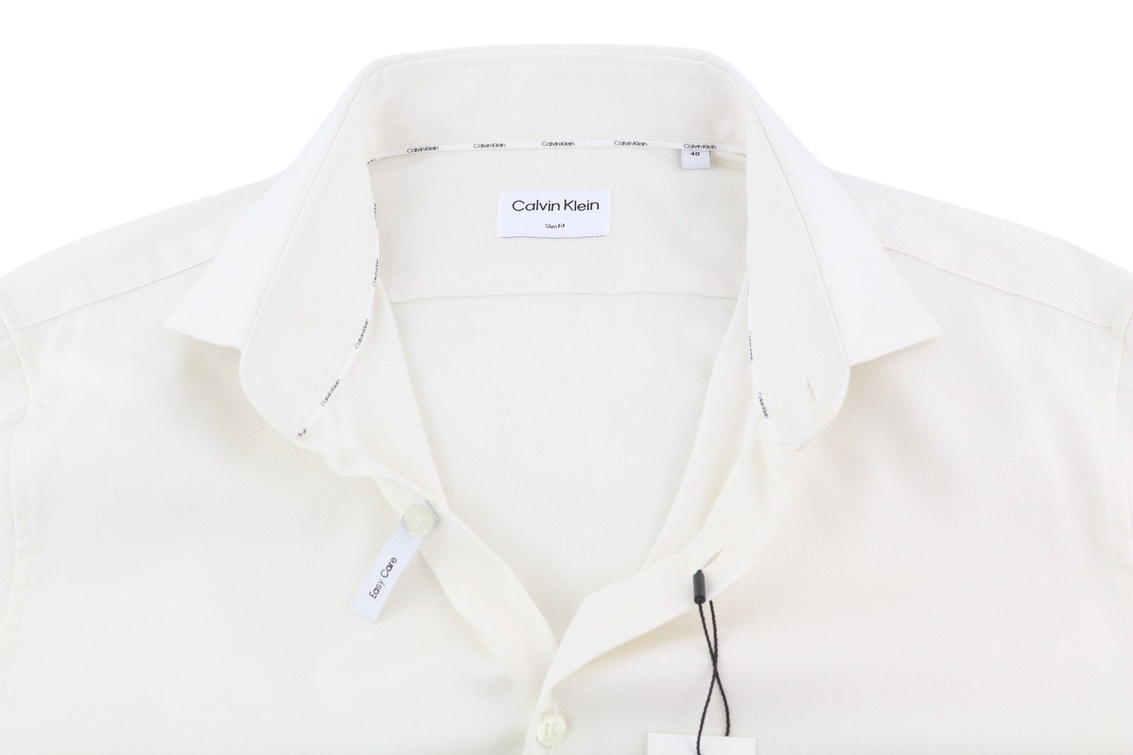 CALVIN KLEIN Structure Solid Slim Men Formal Shirt L White Button Cotton Spread