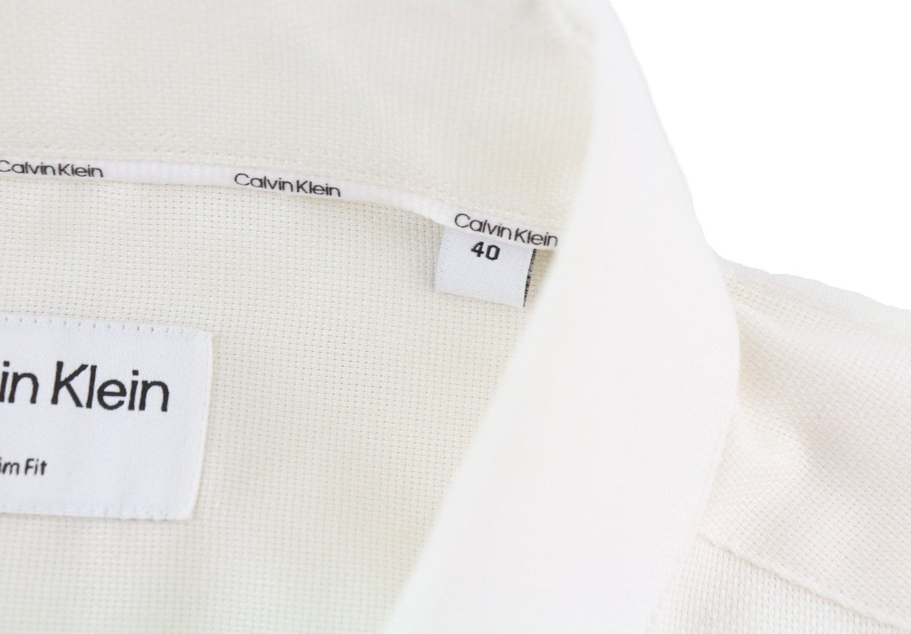 CALVIN KLEIN Structure Solid Slim Men Formal Shirt L White Button Cotton Spread